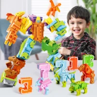 kids playing Transformer Dinosaurs Combiners Toys Math Number 0123456789 on the desk kids playing Transformer Dinosaurs Combiners Toys Math Number 0123456789 on the desk