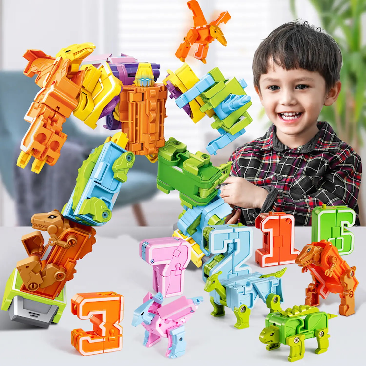 kids playing Transformer Dinosaurs Combiners Toys Math Number 0123456789 on the desk kids playing Transformer Dinosaurs Combiners Toys Math Number 0123456789 on the desk