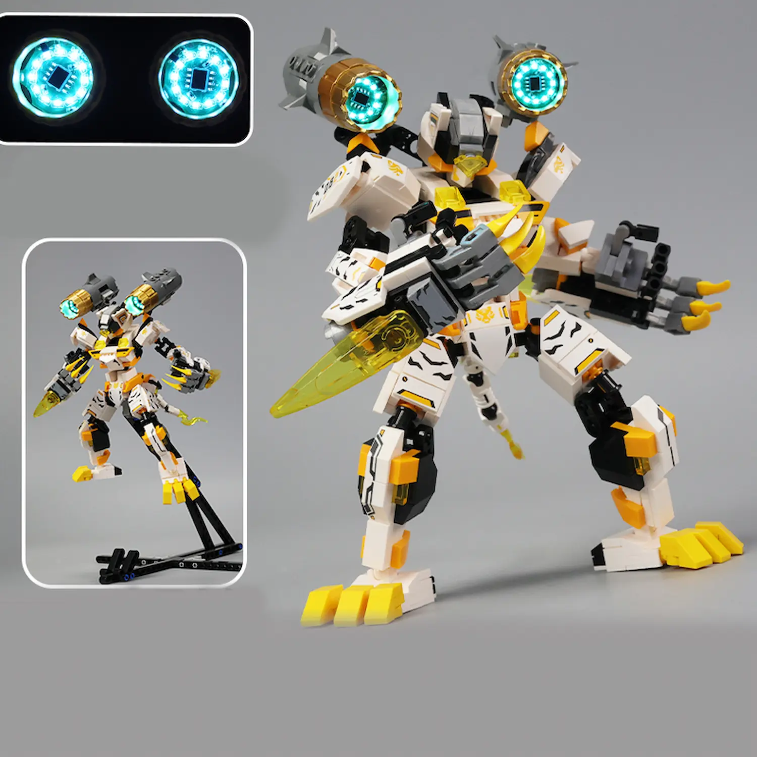 MOC – Western Polar White Tiger Mecha-LEGO Alternative Bricks with holder and blue lighting MOC – Western Polar White Tiger Mecha-LEGO Alternative Bricks with holder and blue lighting