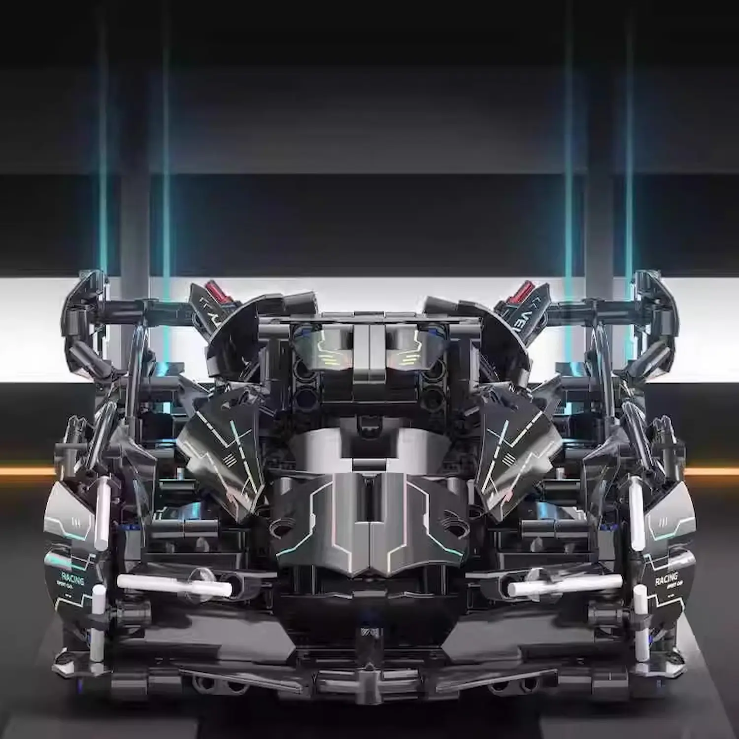 the front of Lamborghini V12 Black LEGO Alternative Bricks RC Lamborghini V12 Car Black (LEGO Alternative Bricks)