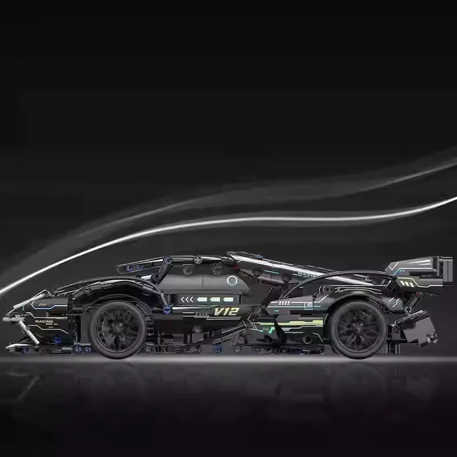 the left side of Lamborghini V12 Black LEGO Alternative Bricks the left side of Lamborghini V12 Black LEGO Alternative Bricks