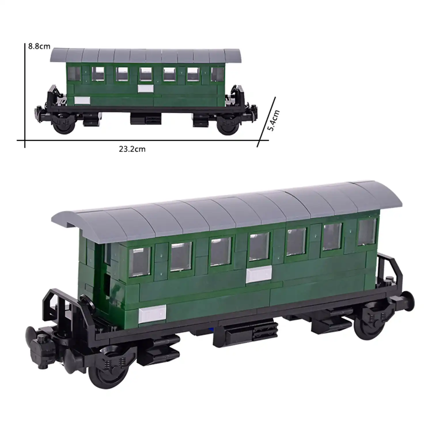 MOC – Green Passenger Train Car with Shelter (LEGO Alternative Bricks) MOC – Green Passenger Train Car with Shelter (LEGO Alternative Bricks)