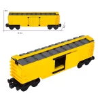 MOC – Yellow enclosed covered goods flat-roof freight wagon boxcar - Classic Size Building Blocks