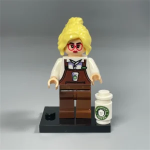 Minifigure – Barista Girl with Coffee drink beverage and base (LEGO Alternative) Minifigure – Barista Girl with Coffee drink beverage and base (LEGO Alternative)