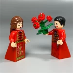 Chinese bride and groom, with the groom holding a bouquet of flowers - Custom Printed Brick Block Figure