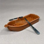 brown rowboat with two black oars - Custom 3D Printed Miniature Accessory Parts Pieces for Brick Block Figures