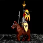 Dark Raven Knight and warhorse and flag - Custom Printed Brick Block Figure