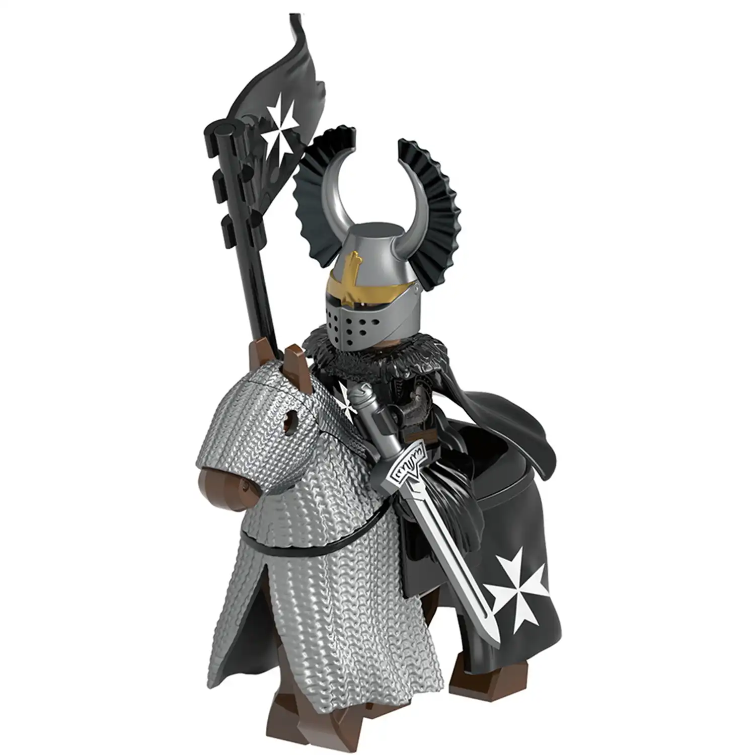 Minifigure Elite Knight Hospitaller mounted on a barded warhorse LEGO Alternative Minifigure Elite Knight Hospitaller mounted on a barded warhorse LEGO Alternative