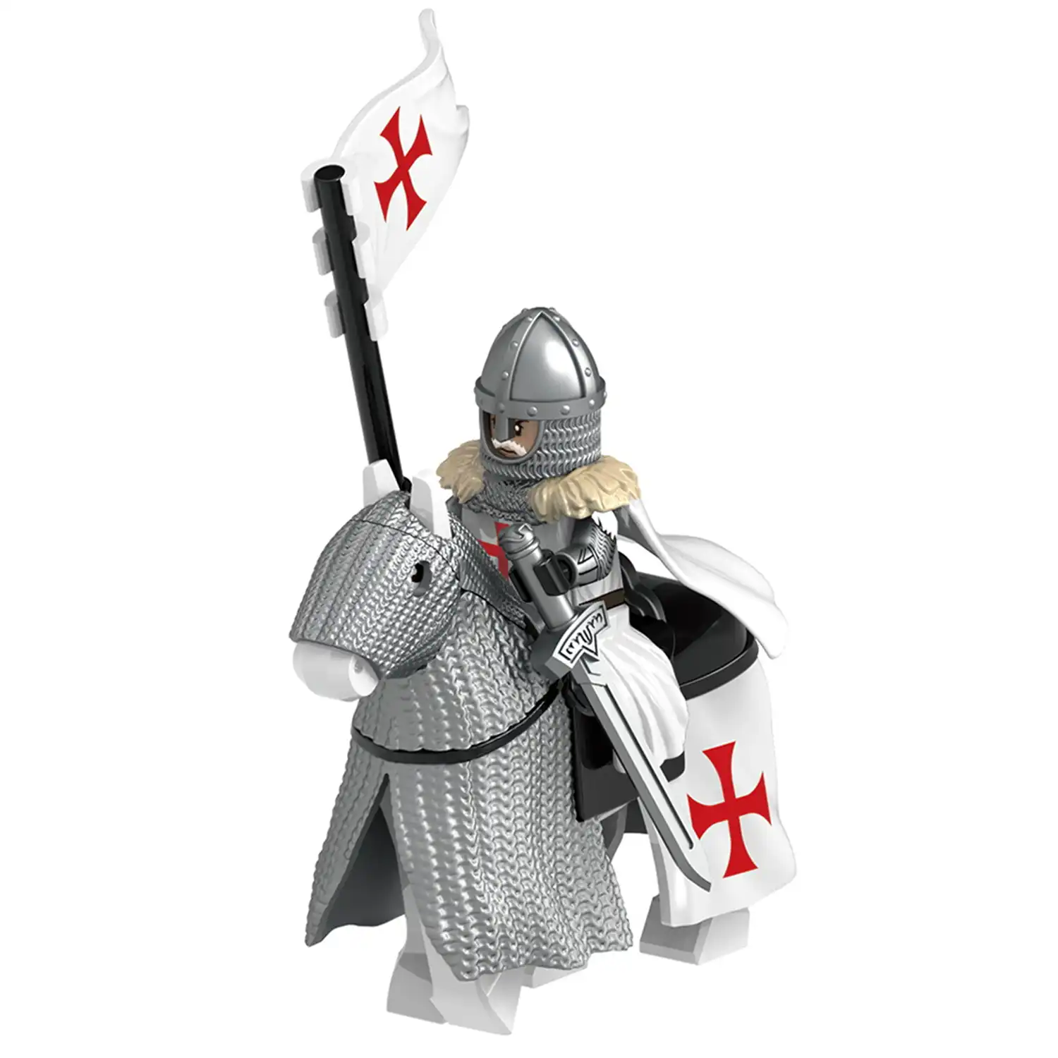 Minifigure Elite Knight Templar mounted on a barded warhorse LEGO Alternative Minifigure Elite Knight Templar mounted on a barded warhorse LEGO Alternative
