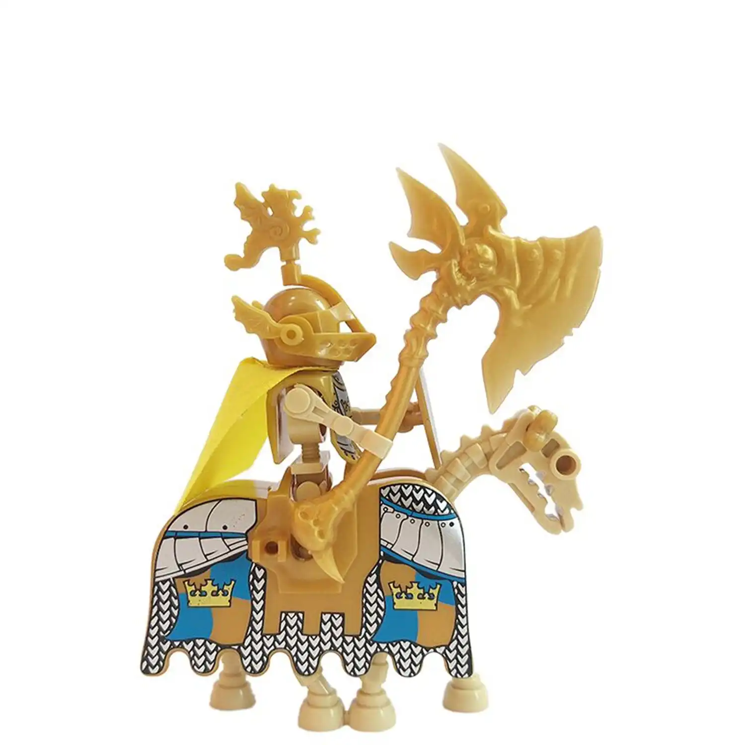 Minifigure Golden royal Skeleton Cavalryman holding battle axe and warhorse LEGO Alternative 8 Minifigure Golden royal Skeleton Cavalryman holding battle axe and warhorse LEGO Alternative