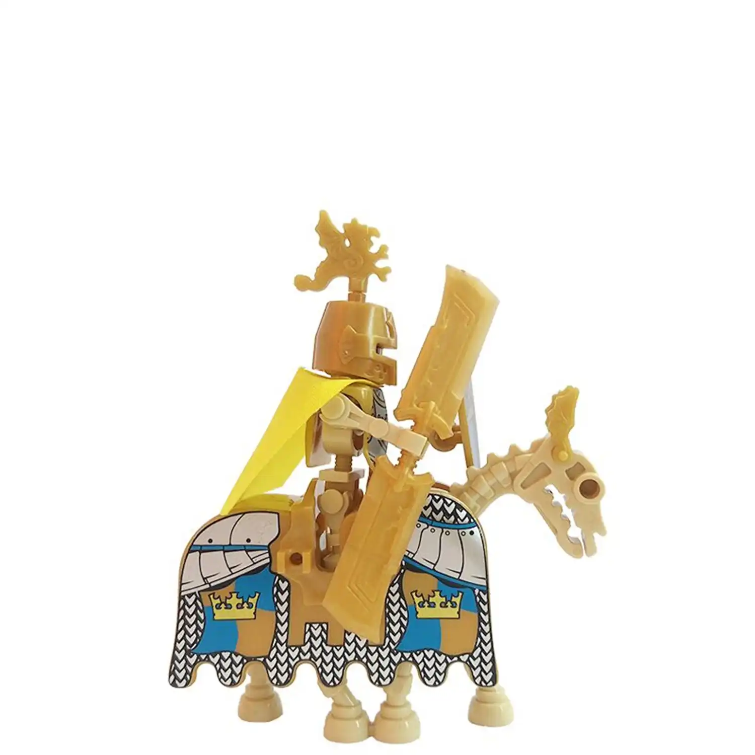 Minifigure Golden royal Skeleton Cavalryman holding broadsword and warhorse LEGO Alternative