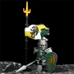 Green Dragon Knight, along with a battle standard - Custom Printed Brick Block Figure
