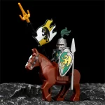 Green Dragon Knight and warhorse and flag - Custom Printed Brick Block Figure