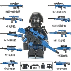 Minifigure - Special Forces Soldier SWAT Special Weapons and Tactics team member and blue weapon custom pieces (LEGO Alternative) Minifigure - Special Forces Soldier SWAT Special Weapons and Tactics team member and blue weapon custom pieces (LEGO Alternative)