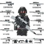 Special Forces Soldier SWAT Special Weapons and Tactics team member and grey weapon custom pieces - Custom Printed Brick Block Figure