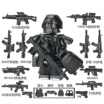 Special Forces Soldier all black with weapon custom pieces - Custom Printed Brick Block Figure