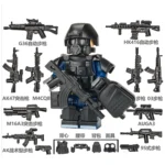 Special Forces Soldier black blue with weapon custom pieces - Custom Printed Brick Block Figure