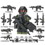 Special Forces Soldier black green with weapon custom pieces - Custom Printed Brick Block Figure