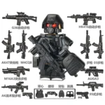Special Forces Soldier black with weapon custom pieces - Custom Printed Brick Block Figure