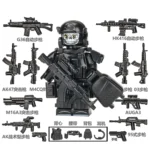Special Forces Soldier ghost face with weapon custom pieces - Custom Printed Brick Block Figure
