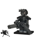 Special Forces operative SWAT Special Weapons and Tactics team member and Gatling style machine gun - Custom Printed Brick Block Figure