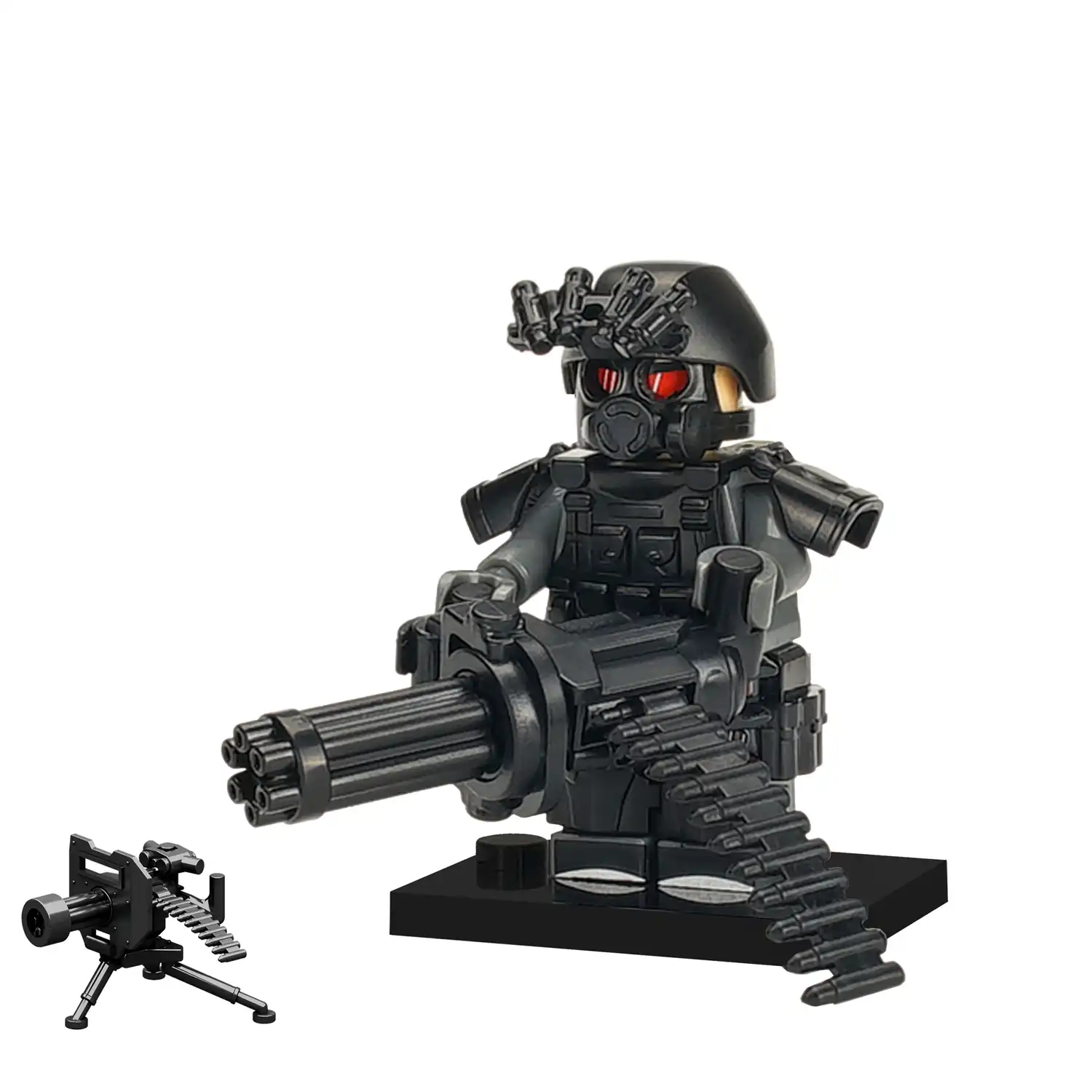 Minifigure - Special Forces operative SWAT type heavy gunner and Gatling style machine gun (LEGO Alternative) Minifigure - Special Forces operative SWAT type heavy gunner and Gatling style machine gun (LEGO Alternative)