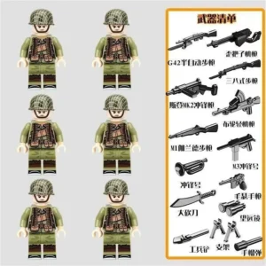 Minifigure - United StatesUS Army Soldiers from the World War II and weapon custom pieces (LEGO Alternative) Minifigure - United StatesUS Army Soldiers from the World War II and weapon custom pieces (LEGO Alternative)