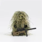 all terrain sniper equipped with dark sand colored AWM sniper rifle and a ghillie suit - Custom Printed Brick Block Figure