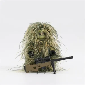Minifigure - all terrain sniper equipped with dark sand colored AWM sniper rifle and a ghillie suit (LEGO Alternative) Minifigure - all terrain sniper equipped with dark sand colored AWM sniper rifle and a ghillie suit (LEGO Alternative)