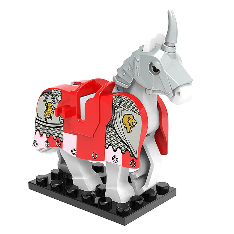 Minifigure barded warhorse unicorn red grey LEGO Alternative