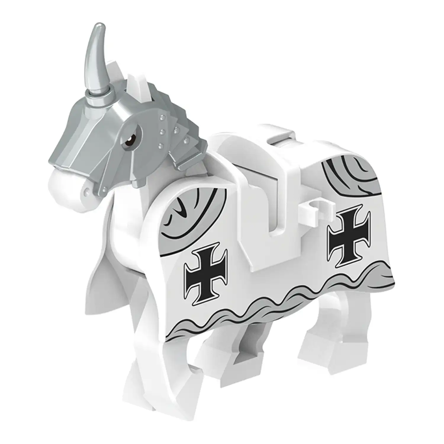 Minifigure barded warhorse unicorn white grey LEGO Alternative Minifigure barded warhorse unicorn white grey LEGO Alternative