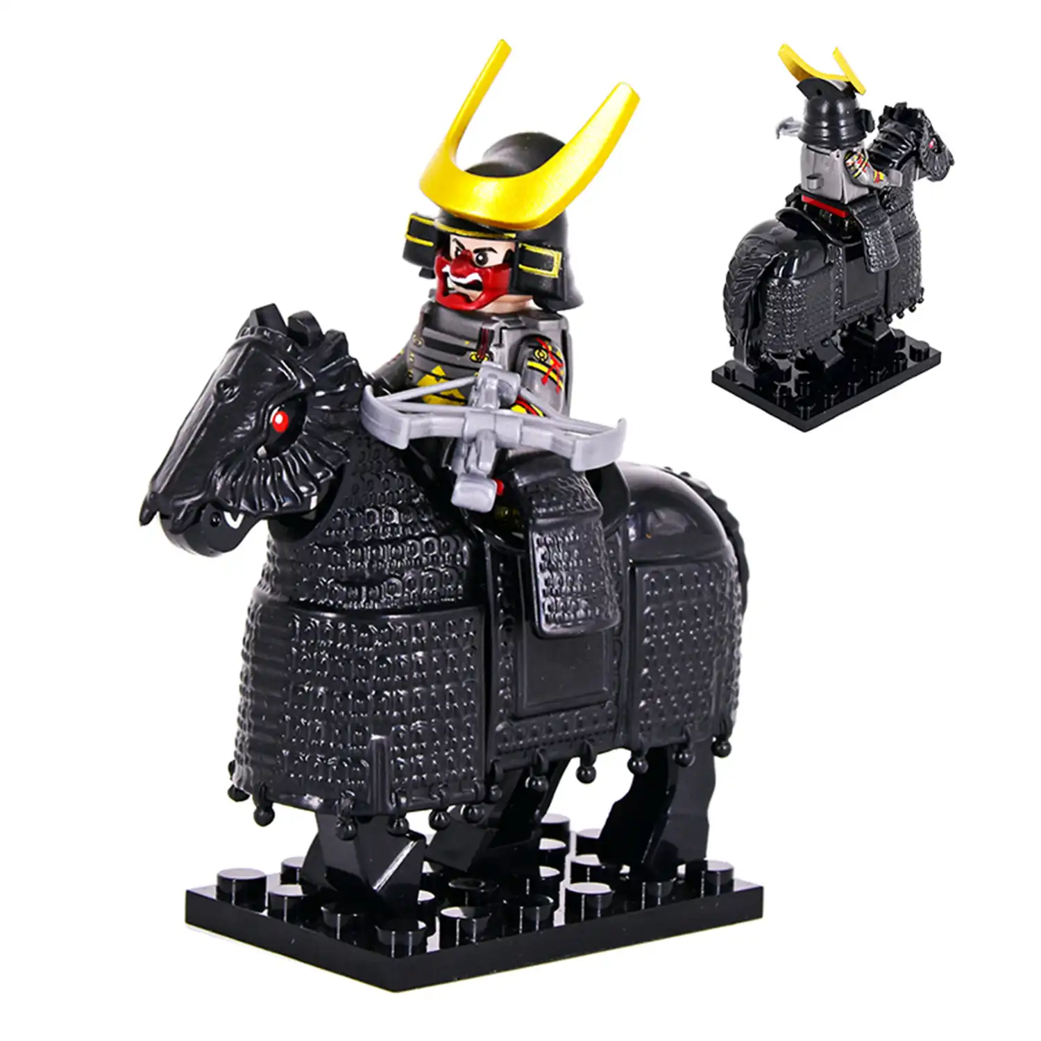 Minifigure samurai warrior in black armor and a black warhorse LEGO Alternative Minifigure samurai warrior in black armor and a black warhorse LEGO Alternative