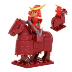 samurai warrior in red armor and a brown warhorse - Custom Printed Brick Block Figure