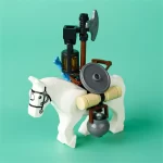 white horse equipped as a transport horse - Custom Printed Brick Block Figure