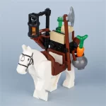 white horse heavily laden with various supplies and equipment - Custom Printed Brick Block Figure