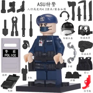 Minifigure – ASU SWAT Special Police Officer and various tool custom pieces (LEGO Alternative) Minifigure – ASU SWAT Special Police Officer and various tool custom pieces (LEGO Alternative)