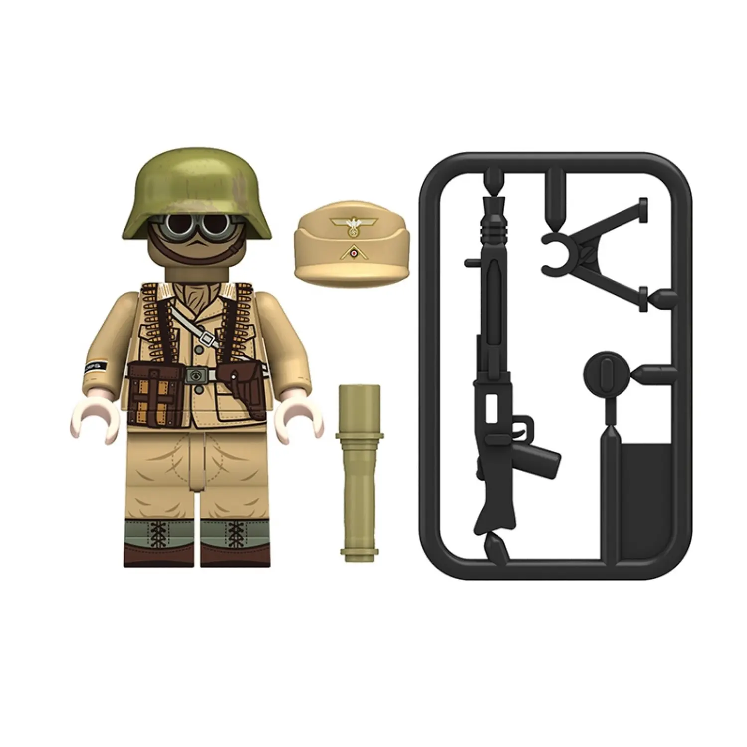 Minifigure – German Afrika Korps DAK machine gunner from North African Campaign of World War II (LEGO Compatible) Minifigure – German Afrika Korps DAK machine gunner from North African Campaign of World War II (LEGO Compatible)