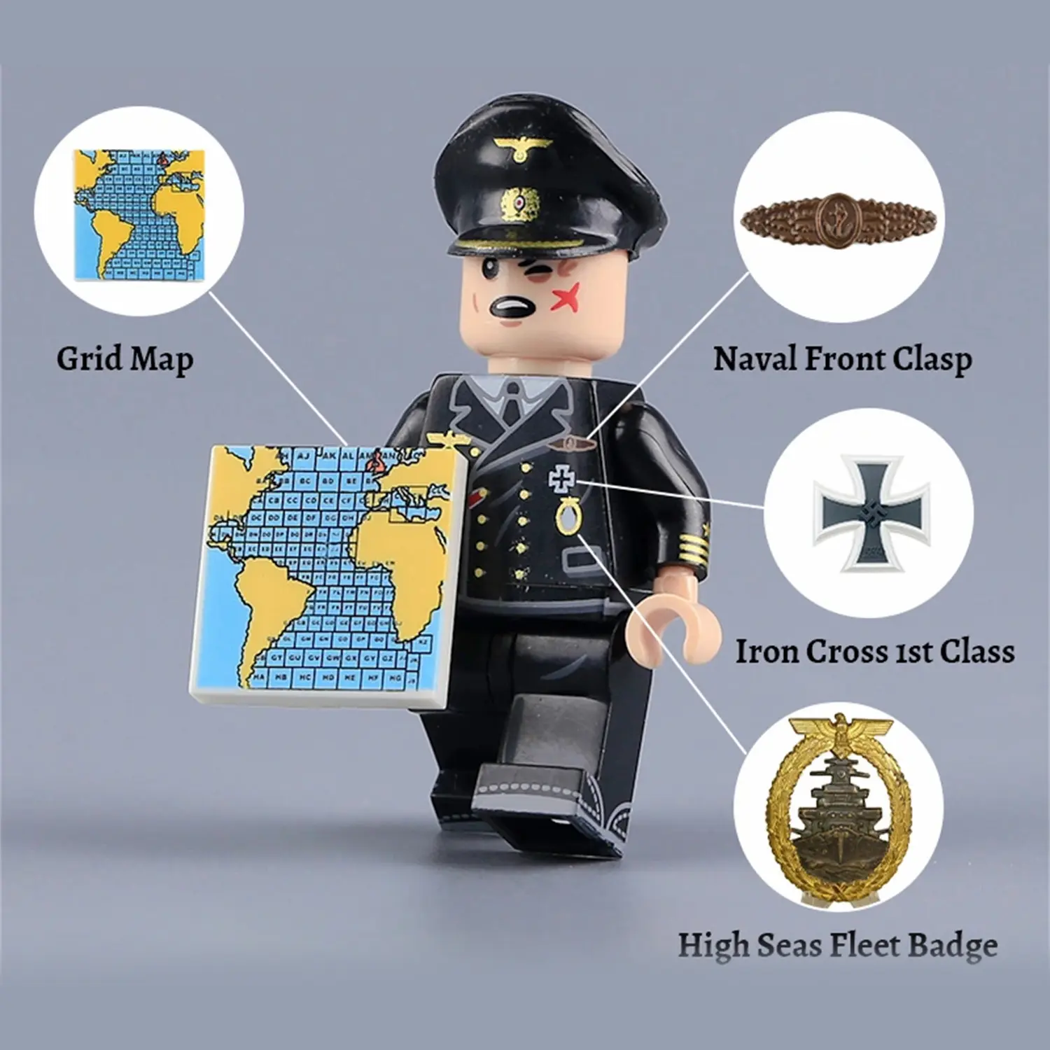 Minifigure – German Kriegsmarine Officer Lieutenant Commander (Navy) from WWII (LEGO Alternative)