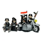 German soldiers Schutzstaffel SS World War II era and Motorcycle with Sidecar - Custom Printed Brick Block Figure