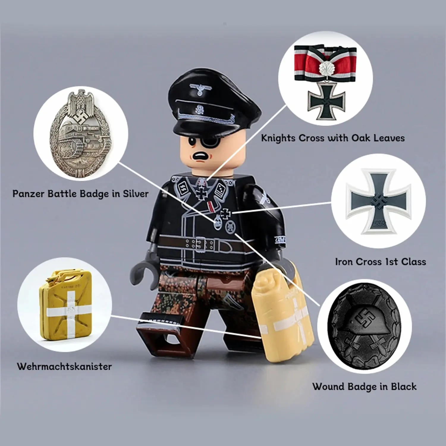 Minifigure – SS Captain Hauptsturmführer Waffen SS Panzer crewman (tank) Division World War II (LEGO Alternative) 2 SS Captain Hauptsturmführer Waffen SS Panzer crewman (tank) Division World War II - Custom Printed Brick Block Figure
