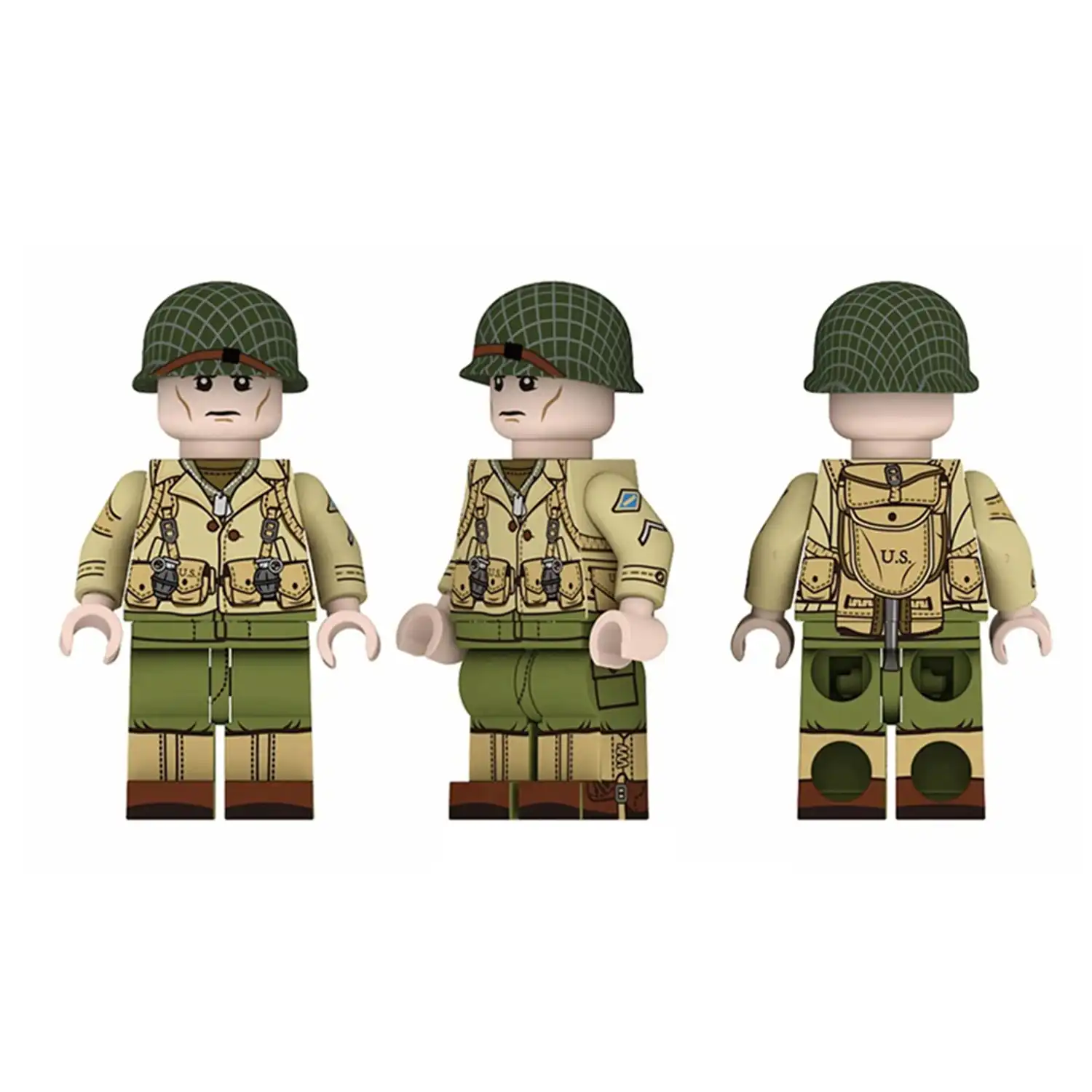 Minifigure – United States Army Soldier Ranger Sergeant specifically geared up for the D-Day invasion of Normandy World War II (LEGO Compatible) Minifigure – United States Army Soldier Ranger Sergeant specifically geared up for the D-Day invasion of Normandy World War II (LEGO Compatible)