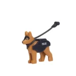 brown police dog German Shepherd with a vest and leash - Custom Printed Brick Block Figure