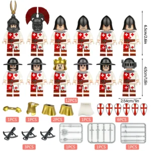 Minifigure – medieval knights and custom piece red white (LEGO Alternative) Minifigure – medieval knights and custom piece red white (LEGO Alternative)