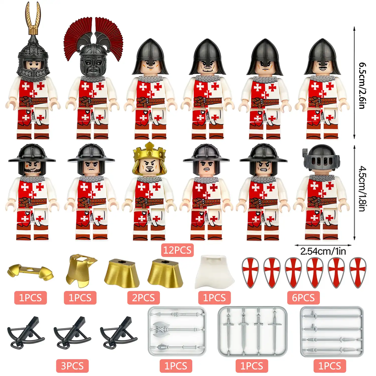 Minifigure – medieval knights and custom piece red white (LEGO Alternative) Minifigure – medieval knights and custom piece red white (LEGO Alternative)