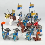 medieval knights with horses and a cannon carriage - Custom Printed Brick Block Figure