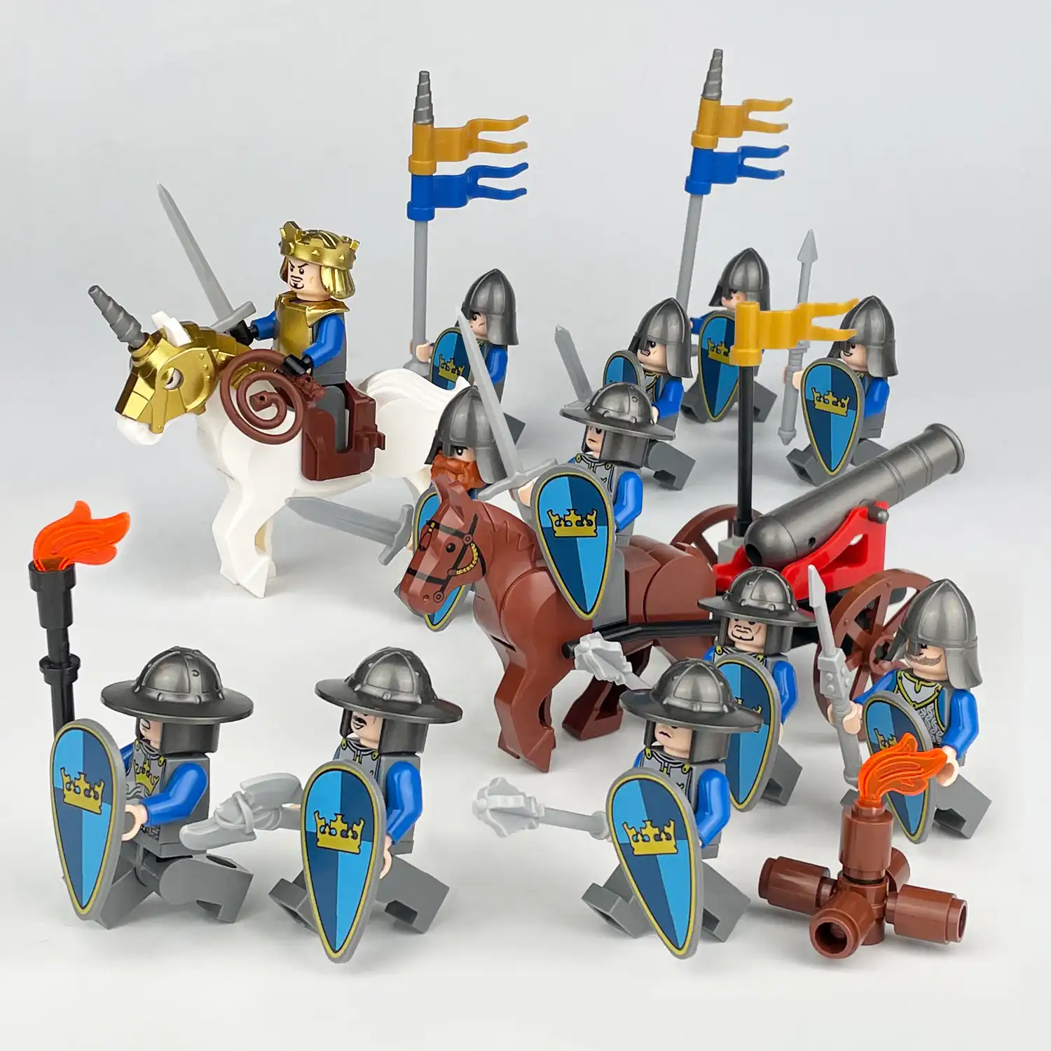 Minifigure – medieval knights with horses and a cannon carriage (LEGO Alternative) Minifigure – medieval knights with horses and a cannon carriage (LEGO Alternative)
