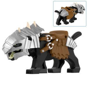 Minifigure - Black Armored Wolf Warg silver armor and a brown saddle (LEGO Alternative) Minifigure - Black Armored Wolf Warg silver armor and a brown saddle (LEGO Alternative)