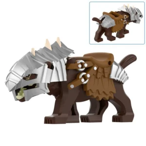 Minifigure - Brown Armored Wolf Warg silver armor and a brown saddle (LEGO Alternative) Minifigure - Brown Armored Wolf Warg silver armor and a brown saddle (LEGO Alternative)