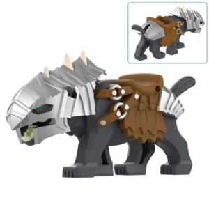 Minifigure - Grey Armored Wolf Warg silver armor and a brown saddle (LEGO Alternative) Minifigure - Grey Armored Wolf Warg silver armor and a brown saddle (LEGO Alternative)