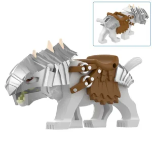 Minifigure - White Armored Wolf Warg with Brown saddle (LEGO Alternative) Minifigure - White Armored Wolf Warg with Brown saddle (LEGO Alternative)